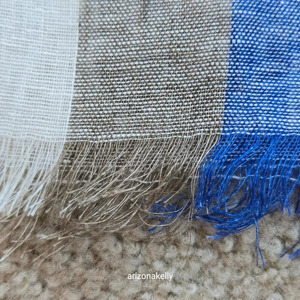 Puro Lino Linen Scarf Stripe Blue White & Taupe Italian Linen